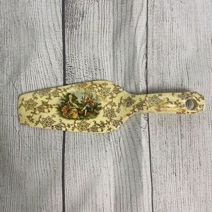 Ceramic vintage spatula w/gold flowers & picture